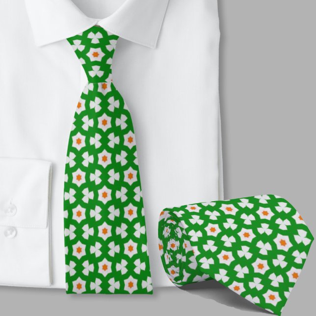 Green and Orange Geometric Pattern Irish  Tie (Creator Uploaded)