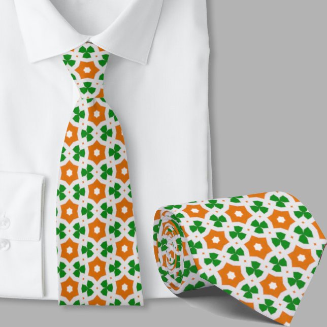 Green and Orange Geometric Pattern Irish  Tie (Creator Uploaded)