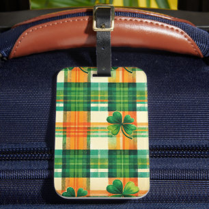 GREEN AND ORANGE IRISH PLAID PATTERNS LUGGAGE TAG