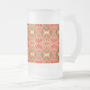 Green and orange pattern frosted glass beer mug
