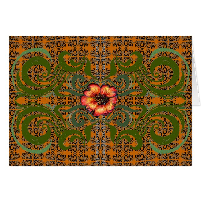 Green and Orange Pattern with a Red Flower (Front Horizontal)