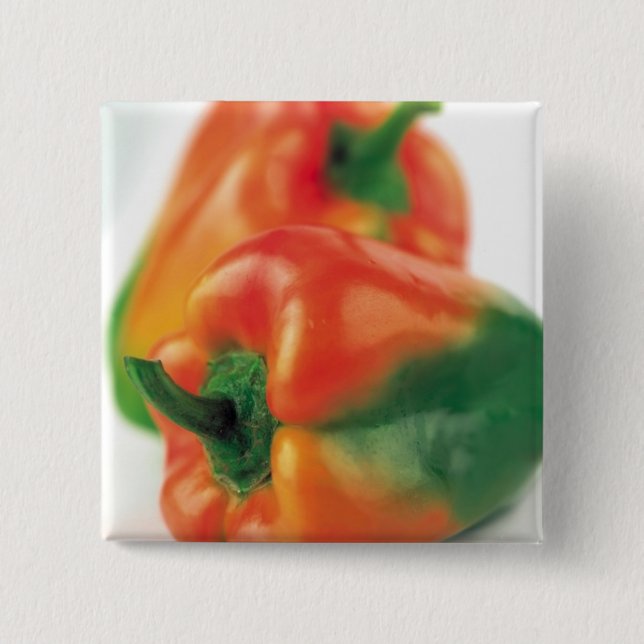 Green and orange Peppers 15 Cm Square Badge (Front)
