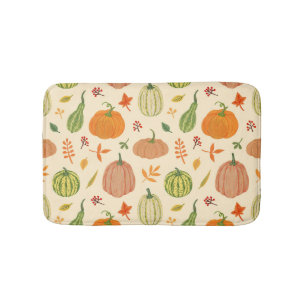 Green and orange pumpkins, seamless pattern. bath mat