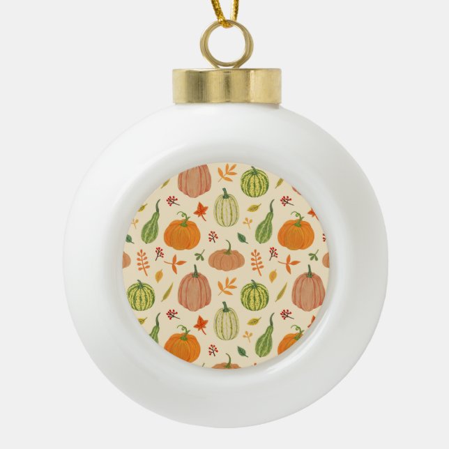 Green and orange pumpkins, seamless pattern. ceramic ball christmas ornament (Front)