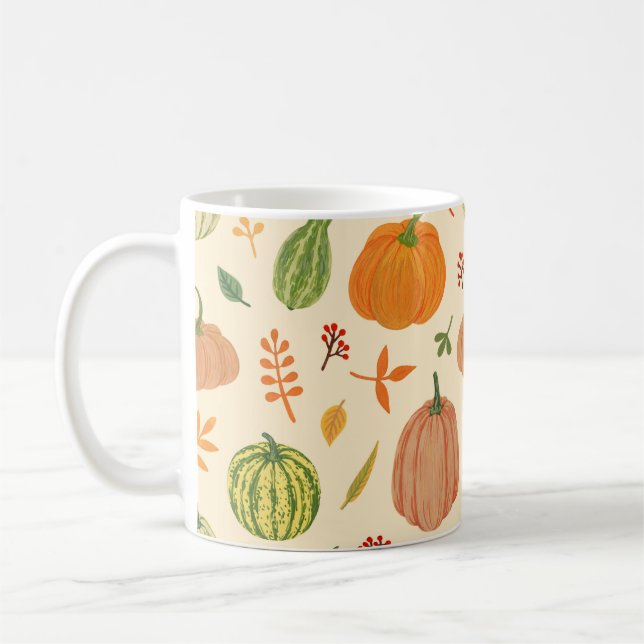Green and orange pumpkins, seamless pattern. coffee mug (Left)