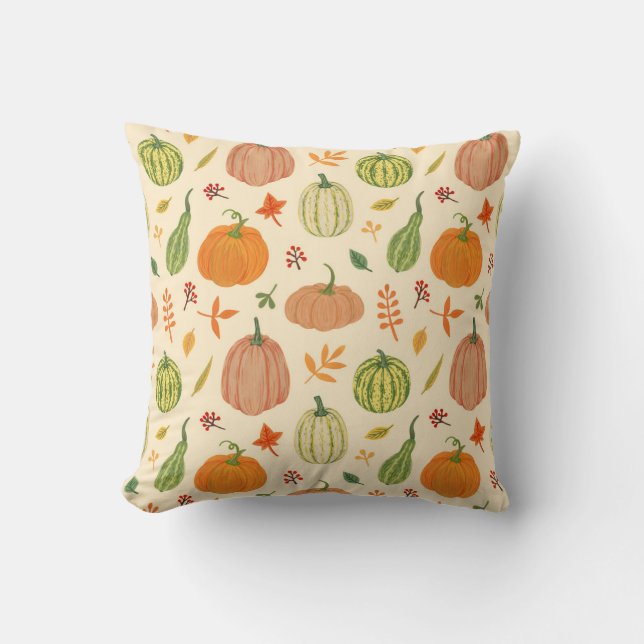Green and orange pumpkins, seamless pattern. cushion (Front)