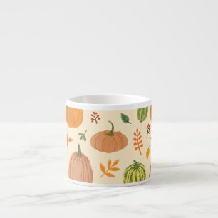 Green and orange pumpkins, seamless pattern. espresso cup