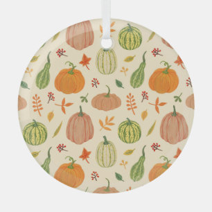 Green and orange pumpkins, seamless pattern. glass tree decoration