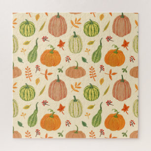 Green and orange pumpkins, seamless pattern. jigsaw puzzle