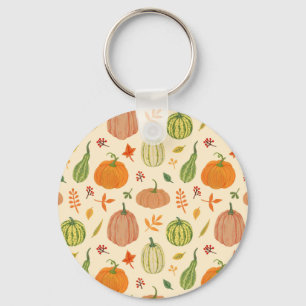 Green and orange pumpkins, seamless pattern. key ring