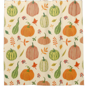 Green and orange pumpkins, seamless pattern. shower curtain
