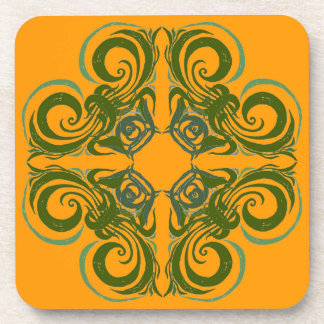 Green and Orange Retro Swirl Coasters