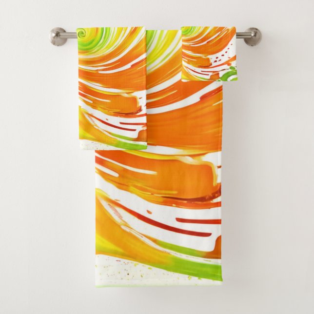Green and Orange Spiral Design Bath Towel Set (Insitu)