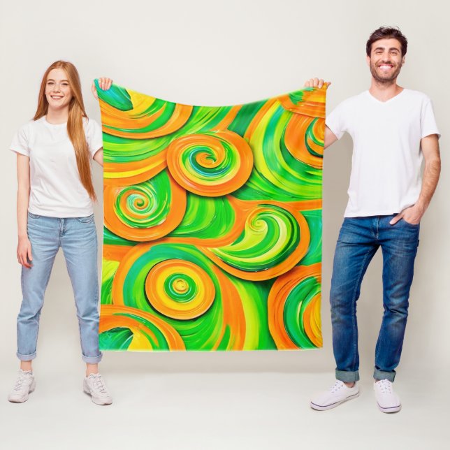 Green and Orange Spiral Fleece Blanket (In Situ)