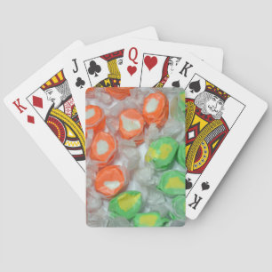Green and orange taffy candy playing cards
