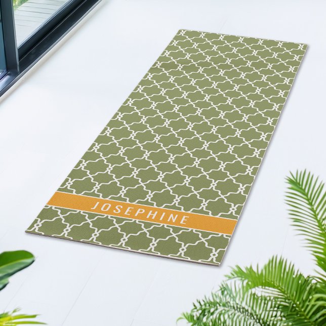 Green And Orange Trellis Pattern With Custom Name Yoga Mat (Creator Uploaded)