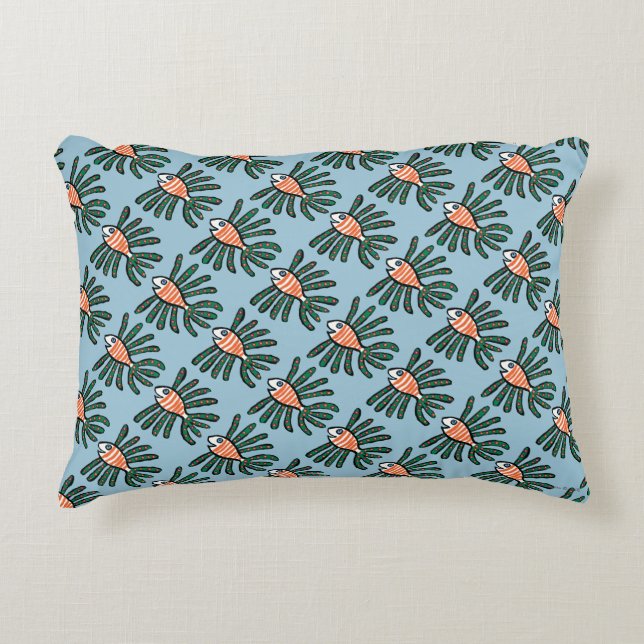 Green and Orange Twin Fin Fish Decorative Cushion (Front)