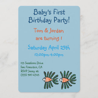 Green and Orange Twin Fin Fish Invitation