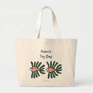 Green and Orange Twin Fin Fish Large Tote Bag