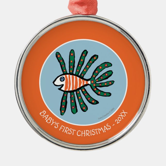 Green and Orange Twin Fin Fish Metal Tree Decoration (Front)