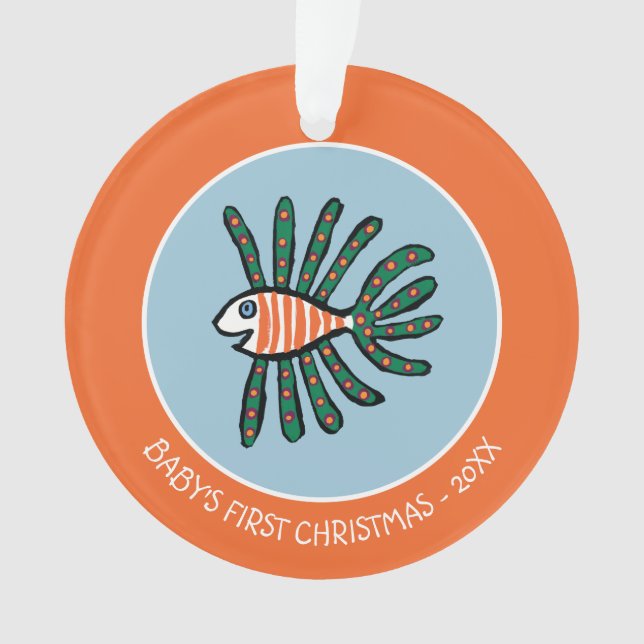 Green and Orange Twin Fin Fish Ornament (Front)