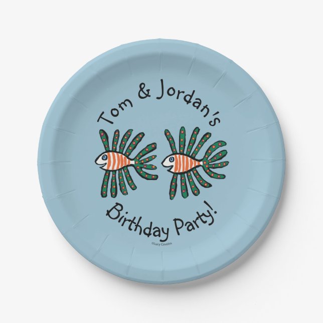 Green and Orange Twin Fin Fish Paper Plate (Front)