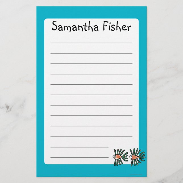 Green and Orange Twin Fin Fish Stationery (Front)