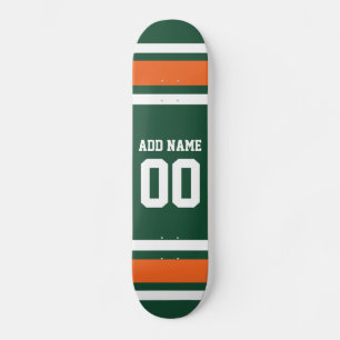 Green and Orange White Stripes Custom Name Number Skateboard