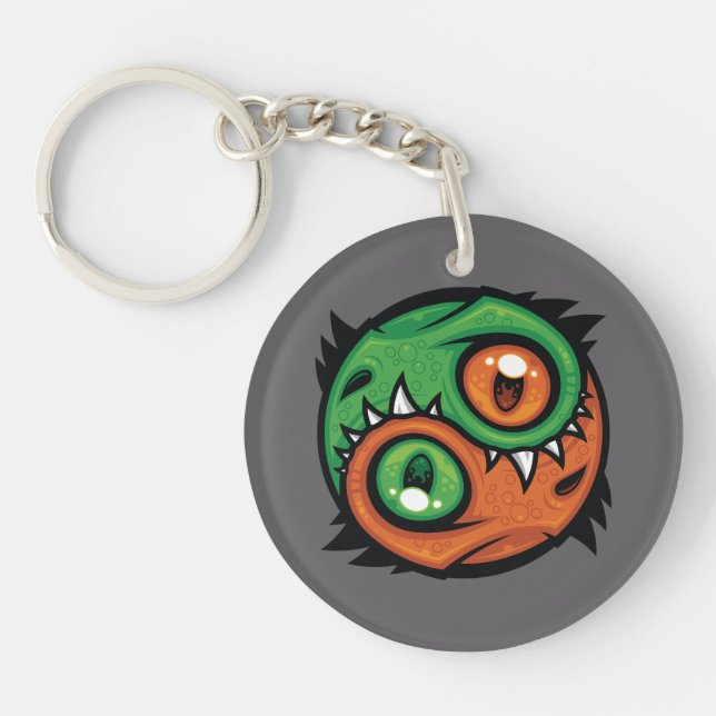 Green and Orange Yin Yang Dragons Key Ring (Front)