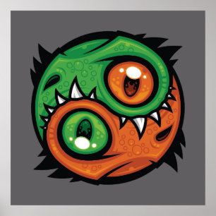 Green and Orange Yin Yang Dragons Poster