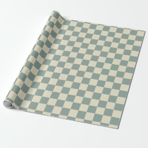 Green and Pale Yellow Checkerboard Wrapping Paper