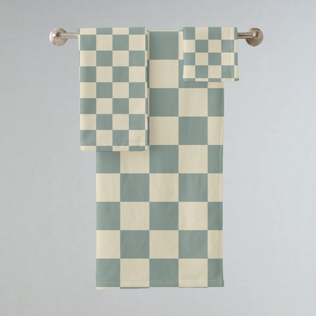 Green and Pale Yellow Chequerboard Bath Towel Set (Creator Uploaded)