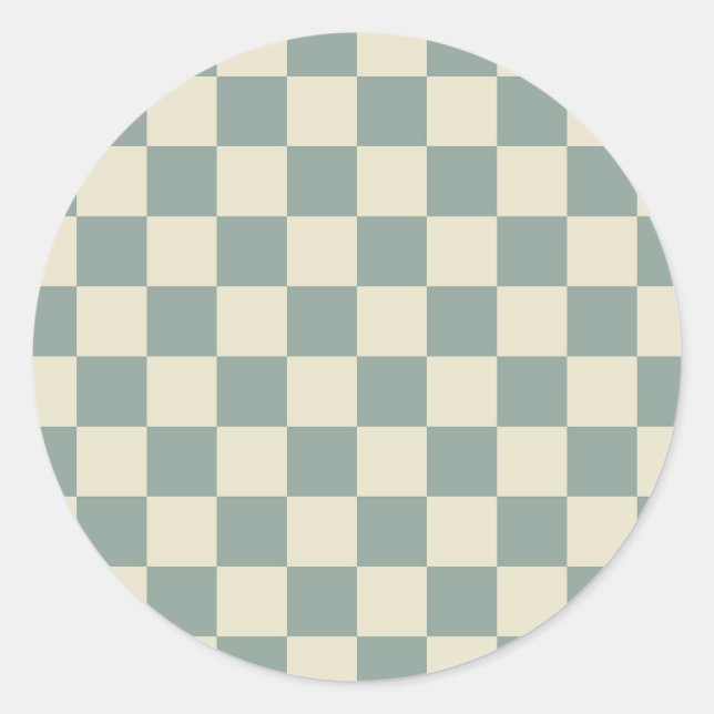 Green and Pale Yellow Chequerboard Classic Round Sticker (Front)