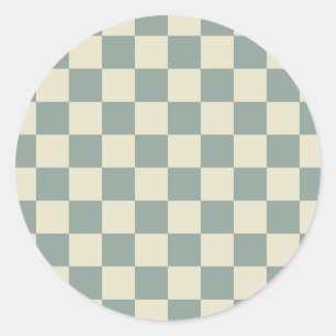 Green and Pale Yellow Chequerboard Classic Round Sticker
