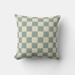 Green and Pale Yellow Chequerboard Cushion