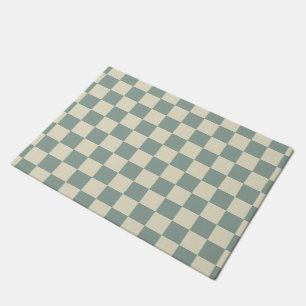 Green and Pale Yellow Chequerboard Doormat