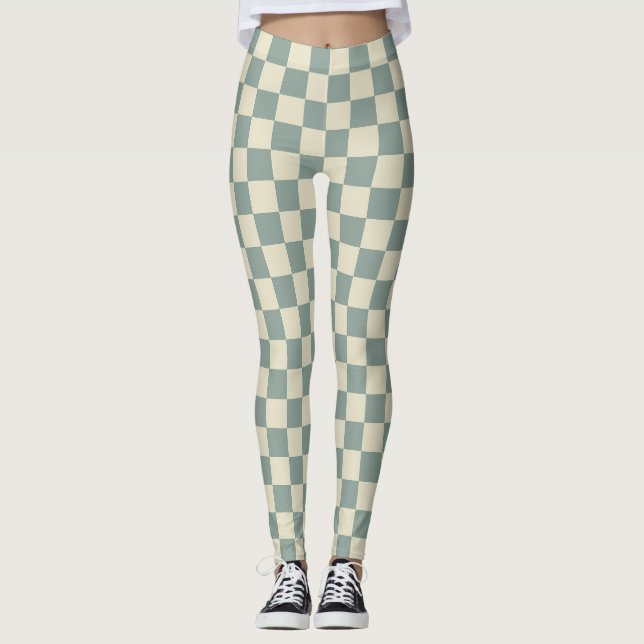 Green and Pale Yellow Chequerboard Leggings (Front)