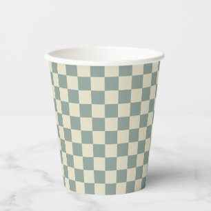 Green and Pale Yellow Chequerboard Paper Cups
