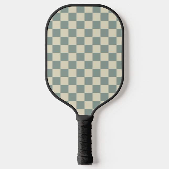 Green and Pale Yellow Chequerboard Pickleball Paddle (Front)