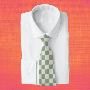 Green and Pale Yellow Chequerboard Tie