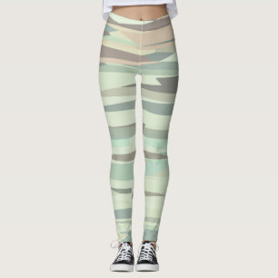 green and peach Abstract Stripes Leggings