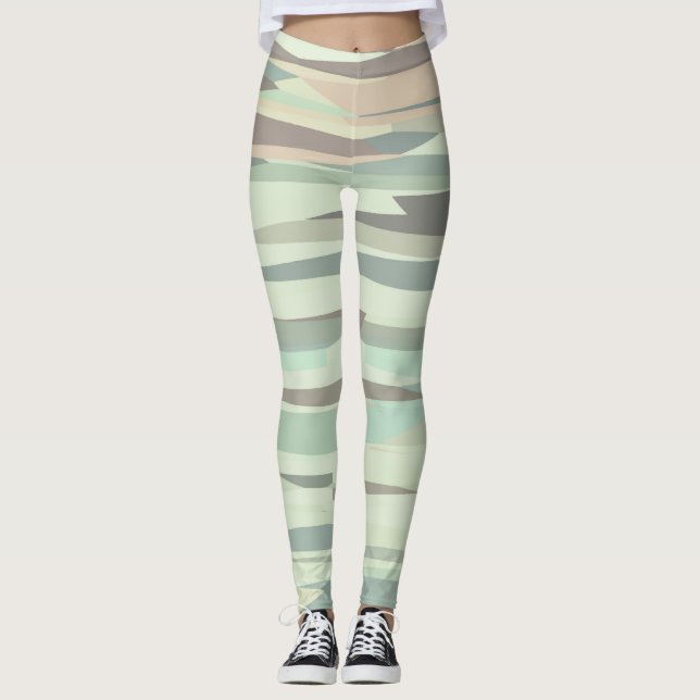 green and peach Abstract Stripes Leggings (Front)