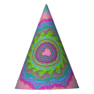 Green and Peach Fractal Birthday Party Hat