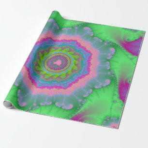 Green and Peach Fractal Birthday Wrapping Paper