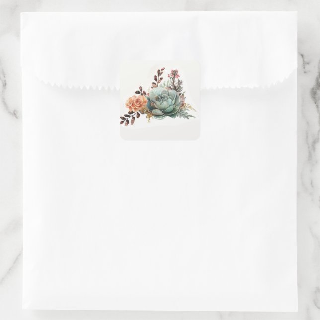 Green and Peach  Succulent  Square Sticker (Bag)