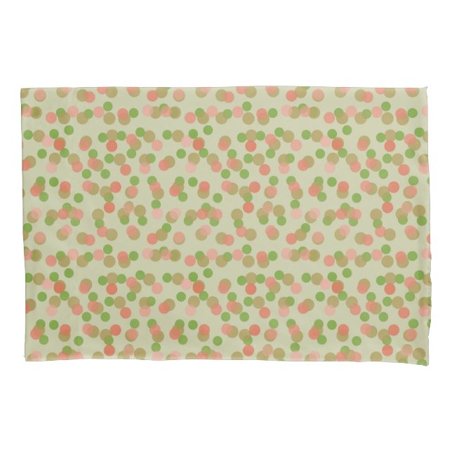 Green and Peachy Pink Polka Dots Pillowcase (Front)
