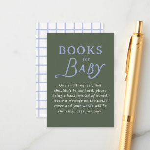 Green and Periwinkle Blue Book Request Baby Shower Enclosure Card