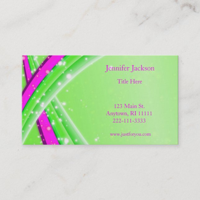 Green and Pink Abstract Business Cards (Front)