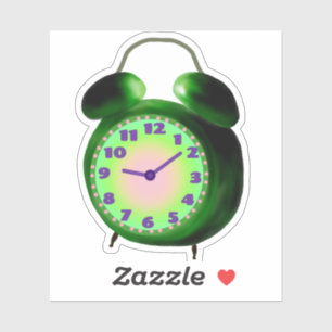 Green and Pink Alarm Clock Sticker