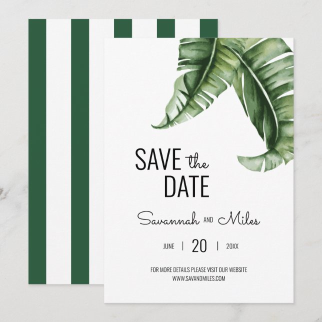 Green and Pink Banana Leaf Beverly Hills Hotel Invitation (Front/Back)